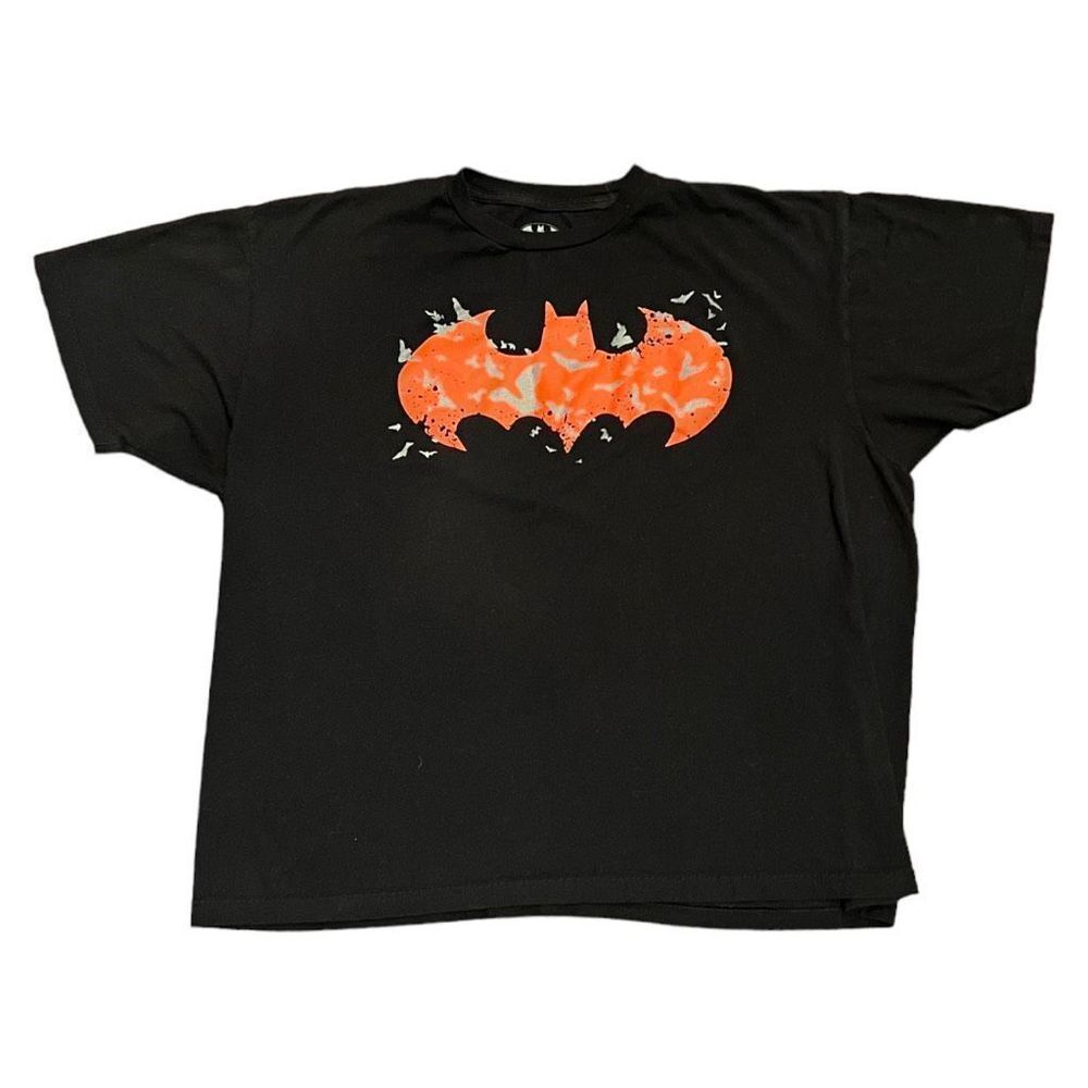DC Comics Batman Shirt Mens XXL Black Short Sleeve Red Logo Silver Bats Graphic